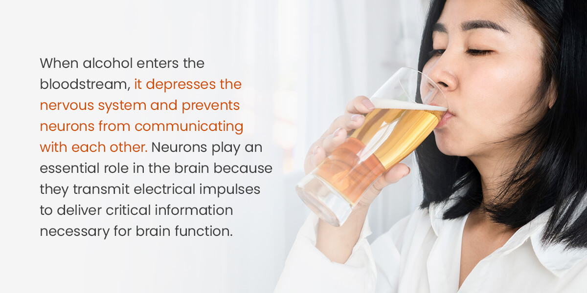 Alcohol depresses the nervous system and prevent neurons from communicating with each other