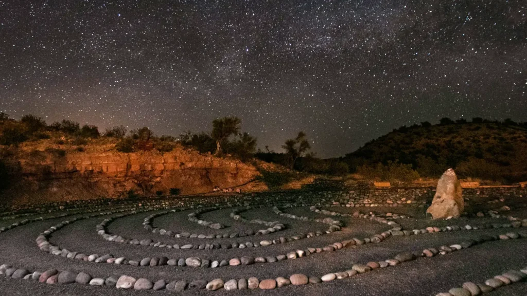 night sky photo of labyrinth