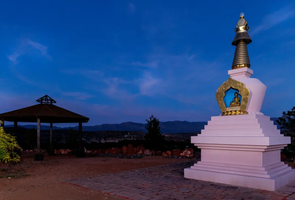 sanctuary at sedona stupa park in the evening